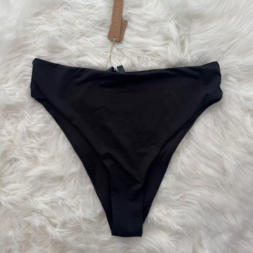 Skims Mid Waist Bikini Bottom Onyx Size Large